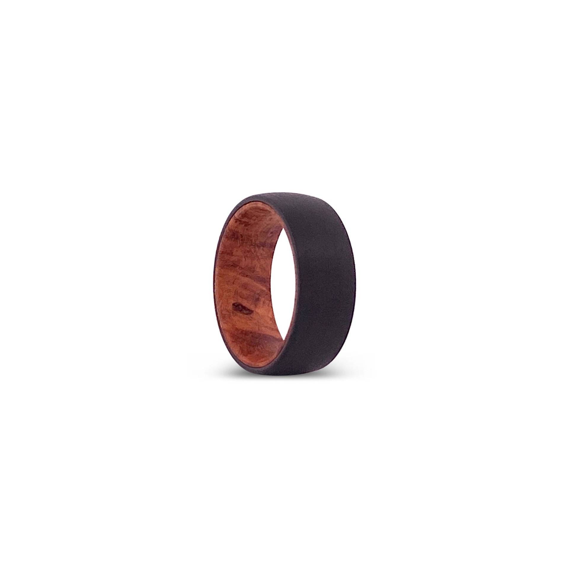 Wurzelholz | Wolfram Ring Schwarz Herren Ehering Hartmetall Versprechen Band Geschenk Für Ihn von AydinsJewelry