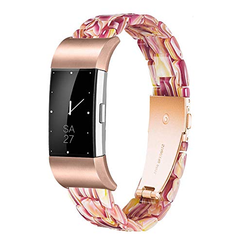 Ayeger Armband aus Kunstharz, kompatibel mit Fitbit Charge 2/2 HR, für Damen und Herren, Roségold, Schnalle, Armband für Fitbit Charge 2/2 HR Smart Watch Fitness von Ayeger