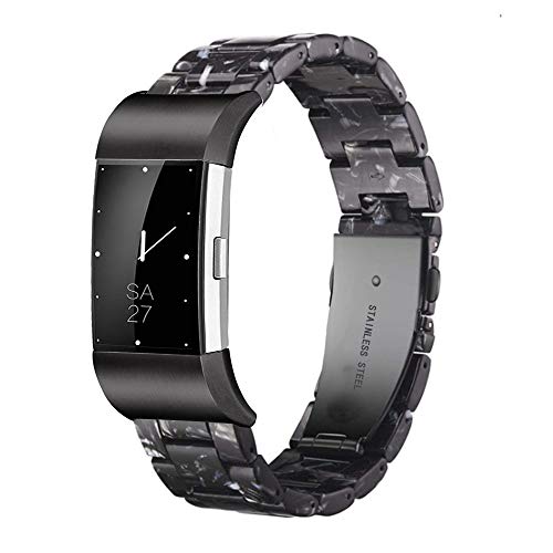 Ayeger-Armband kompatibel mit Fitbit Charge 2 Smartwatch, modisches Kunstharz-Armband für Damen und Herren, Ersatz-Armband aus Metall und Edelstahl in Roségoldene Schnalle schwarz Ayeger-Armband kompatibel mit Fitbit Charge 2 Smartwatch, modisches Kunstharz-Armband für Damen und Herren, Ersatz-Armband aus Metall und Edelstahl in Roségoldene Schnalle schwarz von Ayeger