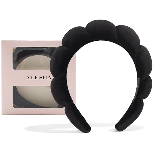 Ayesha Spa-Stirnband für Damen, Schwamm-Stirnband zum Waschen von Gesicht, Wolken, weiches Haarband, Make-up-Stirnbänder für Frauen und Mädchen, Dusche, Make-up, Hautpflege (schwarz) von Ayesha