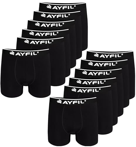 Ayfil Boxershorts Herren Unterhosen Männer Unterwäsche Men Bio Baumwolle 12er Pack Schwarz K7012 - Black (K7012-Black, DE/NL/SE/PL, Alphanumerisch, L, Regular, Regular) von Ayfil