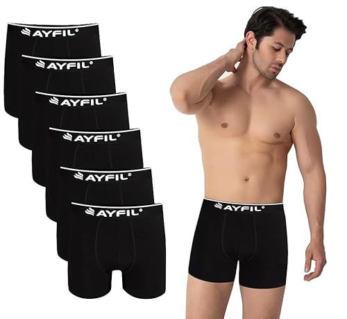 Ayfil Boxershorts Herren Unterhosen Männer Unterwäsche Men Bio Baumwolle 6er Pack Schwarz K7006-Black (K7006-Black, DE/NL/SE/PL, Alphanumerisch, L, Regular, Regular) von Ayfil