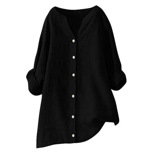 Ayhuang Bluse Damen Oversized Klassisch Damenblusen Elegant V-Ausschnitt Tunika Freizeit Leichte Blusenshirt Sommer Große Größen Longshirt mit Knöpfen Einfarbig Modische Musselin Bluse von Ayhuang