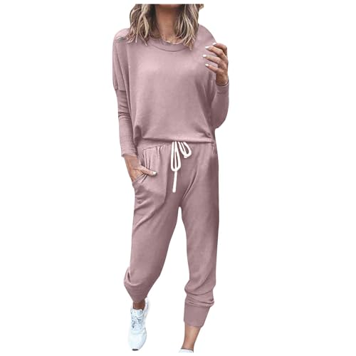 Ayhuang Jogginganzug Damen Freizeit Langarm Trainingsanzug Einfarbig Rundhalsausschnitt Freizeitanzug Leicht Weich Tracksuit Elegant Klassisch Set Sweatshirt & Jogginghose Vintage Stretch Outfit von Ayhuang