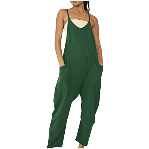 Ayhuang Latzhose Damen Sommer Einfarbig Jumpsuit Elegant Ärmellose Overall Große Größen Leichte Weites Bein Hose Klassisch Träger Romper mit Taschen Lässiges Atmungsaktive Trägerhose von Ayhuang