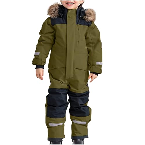 Ayhuang Schneeanzug Kinder Unisex Klassisch Skianzug Warme Verdickt Schneeoverall mit Kapuze und Taschen Winddicht Wasserdichte Skihose Winter Outdoor Skijacke Passform Modisch Softshelljacke von Ayhuang