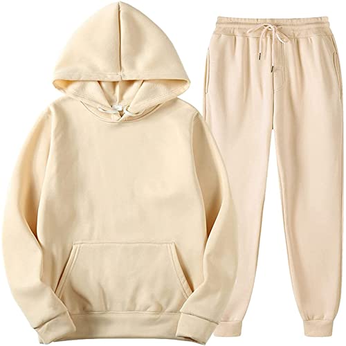 Ayhuang Trainingsanzug Unisex Lässiges Einfarbig Jogginganzug Langarm Stretch Sweatshirt & Jogginghose mit Taschen Freizeit Kapuzenpullover Leichte Klassisch Tracksuits Weich Bequem Activewear von Ayhuang
