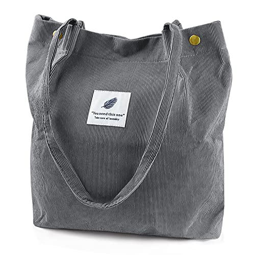 Ayieyill Cord Tote Handtasche Umhängetasche für Frauen Canvas Schulter Cord Geldbörse mit Innentasche, grau dunkel, Large von Ayieyill