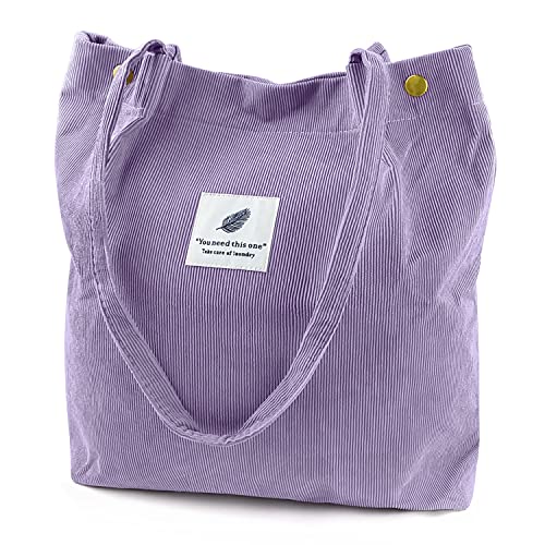 Ayieyill Cord-Tragetasche für Damen, Segeltuch, Schultertasche, Geldbörse mit Innentasche, Lila / Grau, Large von Ayieyill