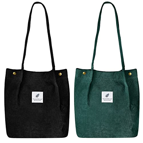 Ayieyill Cord Tote Bag für Frauen Canvas Schulter Cord Geldbörse mit Innentasche, Y-schwarz+grün, Large von Ayieyill