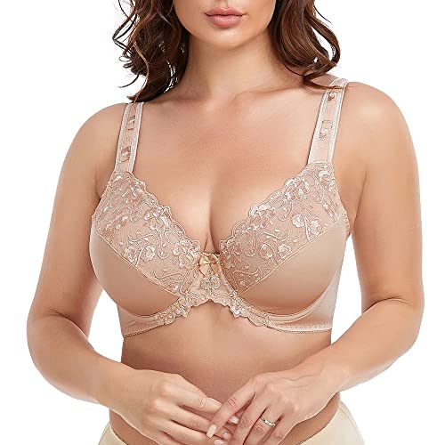 Ayigedu Damen Bügel-BH nicht wattiert Floral Lace Plus Size Full Coverage Minimizer, beige, 105F von Ayigedu