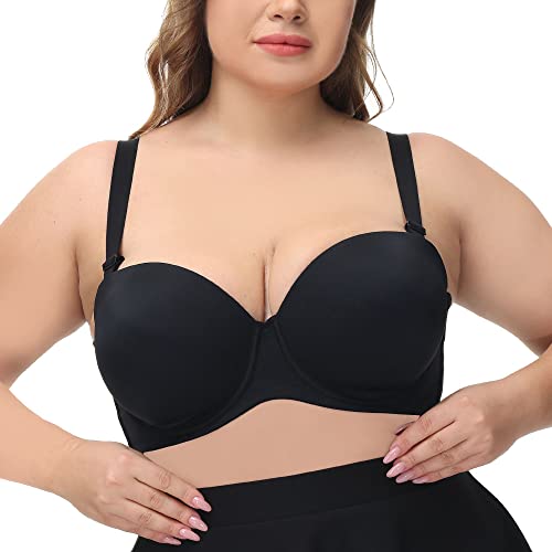 Ayigedu Damen Bügel Trägerlos für große Brust Glättung Plus Size BH Komfort Leicht Gefüttert, Schwarz , 100B von Ayigedu