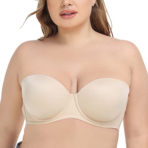 Ayigedu Damen Bügel Trägerlos für große Brust Glättung Plus Size BH Komfort Leicht Gefüttert, beige, 100D von Ayigedu