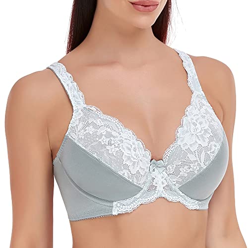 Ayigedu Damen Spitze Minimizer BH Volle Abdeckung Plus Size Bügel Nicht Gepolstert Komfort BH, grau, 95GG von Ayigedu