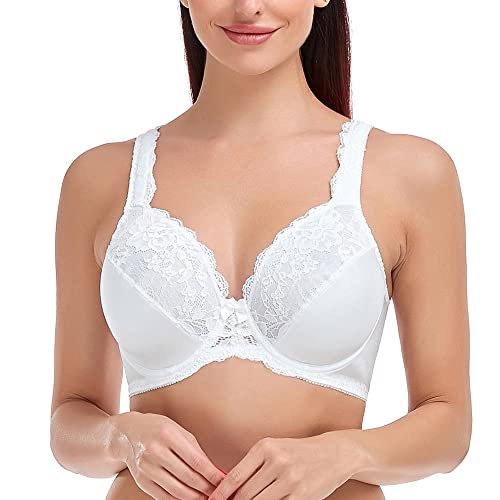 Ayigedu Damen Spitze Minimizer BH Volle Abdeckung Plus Size Bügel Nicht Gepolstert Komfort BH, weiß, 115C von Ayigedu