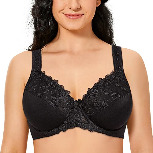 Ayigedu Damen Vollständige Abdeckung Bügel Push Up BH Floral Spitze Plus Size Nicht Gepolstert Komfort Alltag BH, Schwarz , 70GG Ayigedu Damen Vollständige Abdeckung Bügel Push Up BH Floral Spitze Plus Size Nicht Gepolstert Komfort Alltag BH, Schwarz , 70GG von Ayigedu