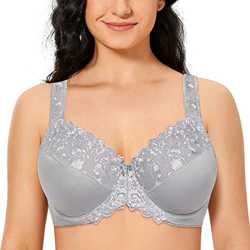 Ayigedu Damen Vollständige Abdeckung Bügel Push Up BH Floral Spitze Plus Size Nicht Gepolstert Komfort Alltag BH, grau, 110B Ayigedu Damen Vollständige Abdeckung Bügel Push Up BH Floral Spitze Plus Size Nicht Gepolstert Komfort Alltag BH, grau, 110B von Ayigedu