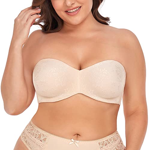 Ayigedu Trägerloser Damen-BH, Übergröße, nicht gepolstert, Minimizer, Komfort, Multiway-BH, beige, 100G von Ayigedu