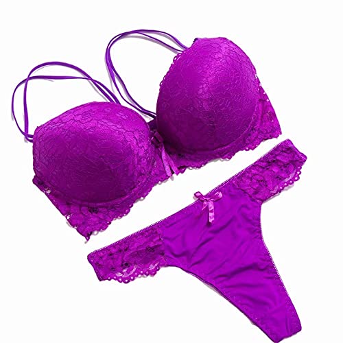 Damen Bügel-BH Gepolstert Dessous Plunge Push Up BH Unterwäsche Panties Sets, violett, 85D von Ayigedu