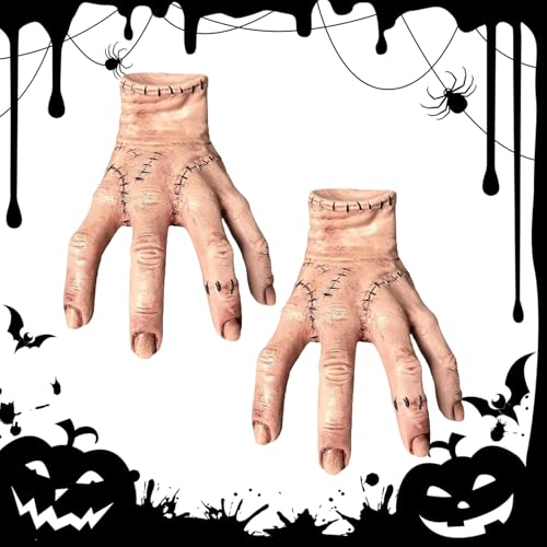 Ayizhiniu 2pcs Addams Eiskaltes Händchen, Mittwoch Eiskaltes Händchen Requisiten Horror Deko, Realistic Händchen aus Latex Scarred, Geeignet Halloween Cosplay Requisiten von Ayizhiniu