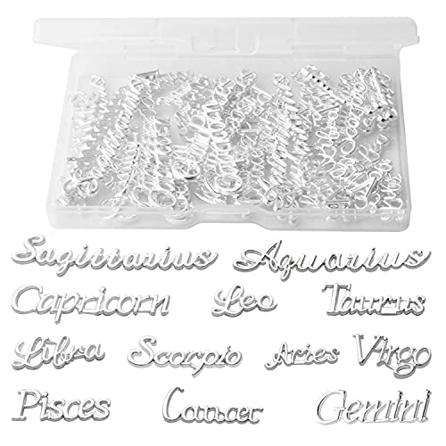 Sternbild-Harz-Füllstoff-Anhänger, 72 Stück zwölf Sternzeichen-Wort-Nachrichten-Anhänger, Legierung, flache Rückseite, Epoxidharz, Füllung, Anhänger mit einer Box für DIY-Schmuckherstellung, Zubehör Sternbild-Harz-Füllstoff-Anhänger, 72 Stück zwölf Sternzeichen-Wort-Nachrichten-Anhänger, Legierung, flache Rückseite, Epoxidharz, Füllung, Anhänger mit einer Box für DIY-Schmuckherstellung, Zubehör von Aylifu