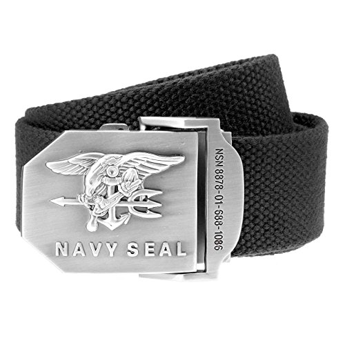 Ayliss® Original Herren Militär Adler Stoffgürtel mit Navy Seal Schnalle Canvas Stoff Biker Gürtel Jeansgürtel Belts 125cm (Schwarz) von Ayliss