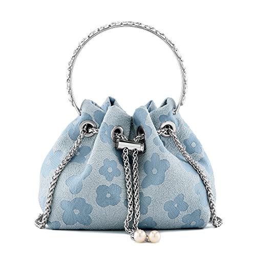 Ayliss Damen Abendhandtasche Mini Clutch Strass Beutel Crossbody Handtasche Geldbörse Top Griff Floral Umhängetasche Abschlussball, Blau, Mini von Ayliss