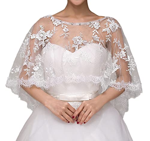 Ayliss Damen Spitze Hochzeit Schals Wrap Braut bestickt Shrug Bolero Umhang Schulter Covers Up Abend Prom Party Kleid, Weiß #1, Einheitsgröße von Ayliss