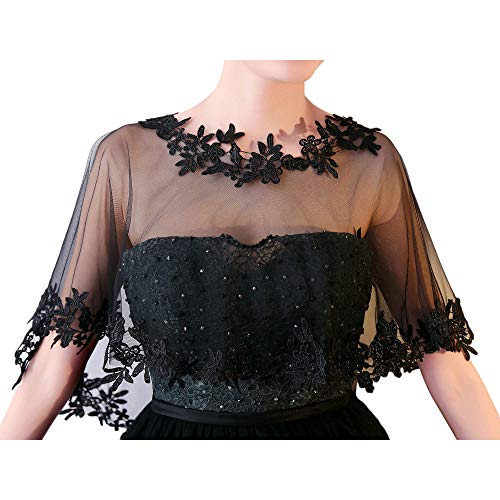 Ayliss Frauen Spitze Hochzeit Schal Wrap Braut bestickt Shrug Bolero Cape Schulter bedeckt Abend Abschlussball Party Kleid, Schwarz, Einheitsgröße von Ayliss