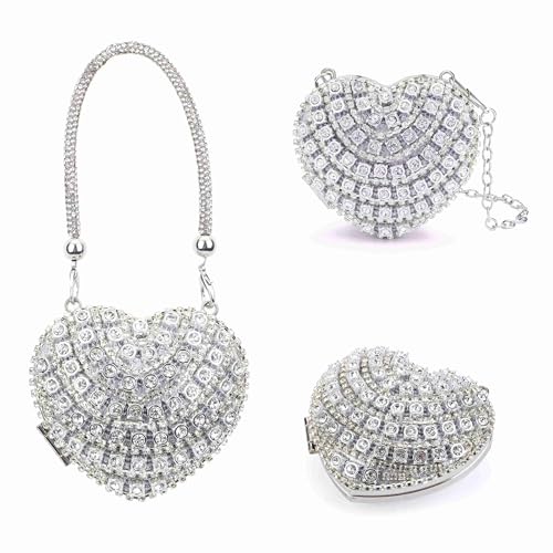 Ayliss Schmuckkästchen, herzförmige Strasssteine, Liebesschmuck, Geschenk-Box, Aufbewahrung, Organizer, Ring/Ohrringe/Halskette, Damen, Abend-Clutch, Strass-Geldbörsen (Silber) von Ayliss