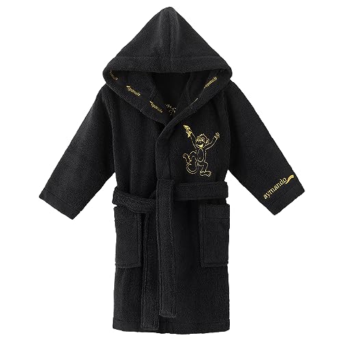 Aymando Kinderbademantel | Luxus Morgenmantel mit Gold bestickten Motiven in Premium Qualität 100% Baumwolle und Geschenkverpackung | Jungs und Mädchen | Affe, Größe 116-128, Schwarz-Gold von Aymando Home & More