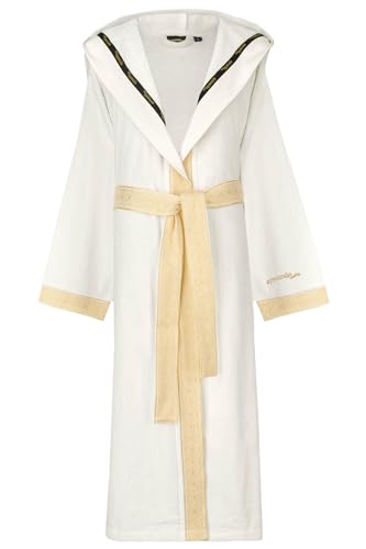 Aymando Luxus Bademantel mit Bindegürtel, Kapuze und gestickten Ornamenten in Gold | aus 100% Baumwolle und Geschenkverpackung | Für Damen und Herren, Größe S, Weiß von Aymando Home & More