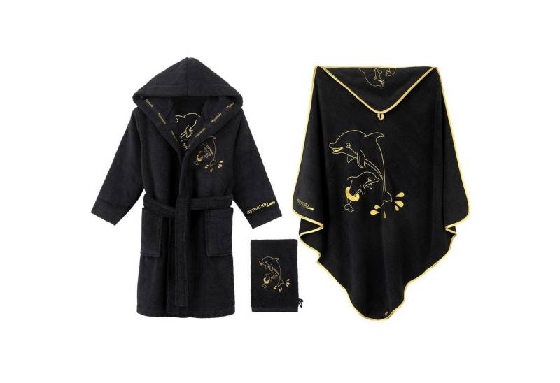 Aymando Babybademantel Kapuzenhandtuch Waschlappen Wellness Set Delfin, Regular, 100% Baumwolle, Zero Twist Garn von Aymando