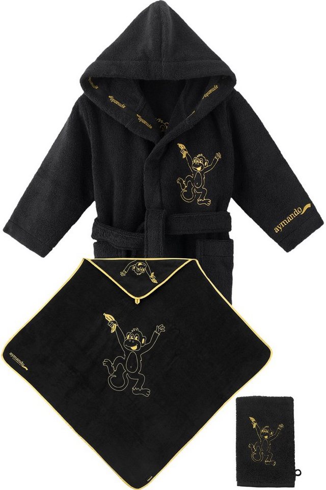 Aymando Babybademantel Kapuzenhandtuch Waschlappen Wellness Set Affe, Regular, 100% Baumwolle, Zero Twist Garn von Aymando