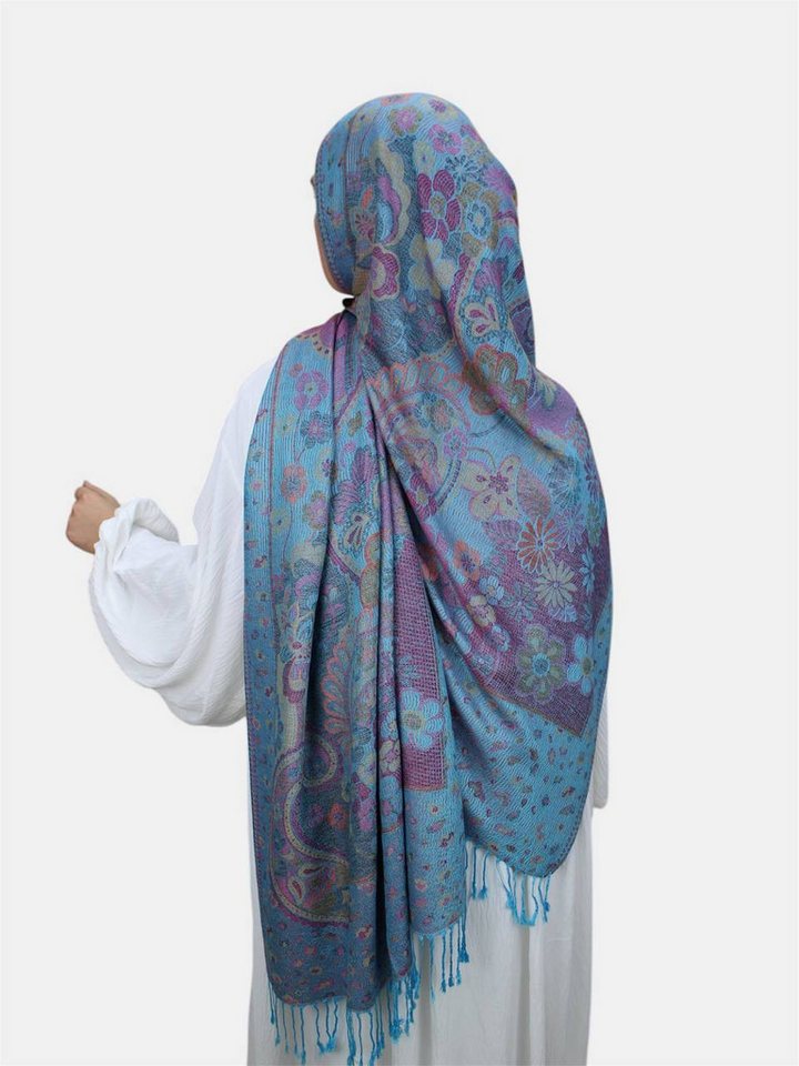Aymasal Kopftuch Flower Pashmina Muster Hijab Kopftuch Schal Fransentuch Hidschab Islam, Hochwertige Viskose, Blumendesign von Aymasal