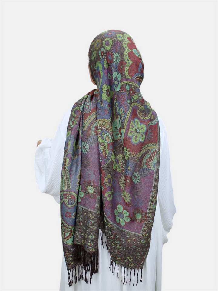 Aymasal Kopftuch Flower Pashmina Muster Hijab Kopftuch Schal Fransentuch Hidschab Islam, Hochwertige Viskose, Blumendesign von Aymasal