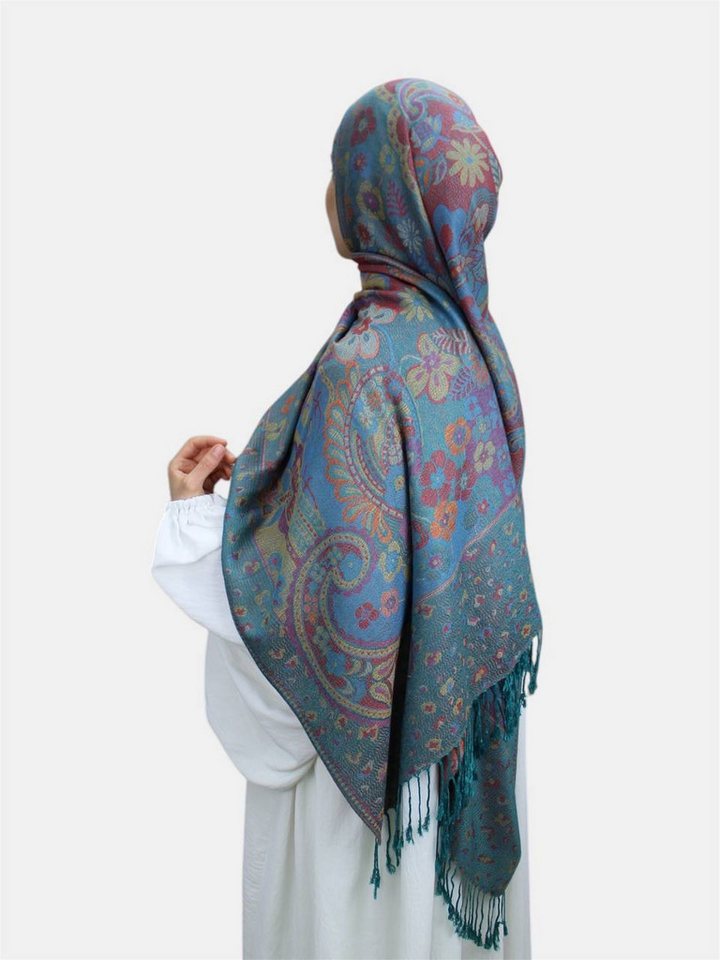 Aymasal Kopftuch Flower Pashmina Muster Hijab Kopftuch Schal Fransentuch Hidschab Islam, Hochwertige Viskose, Blumendesign von Aymasal