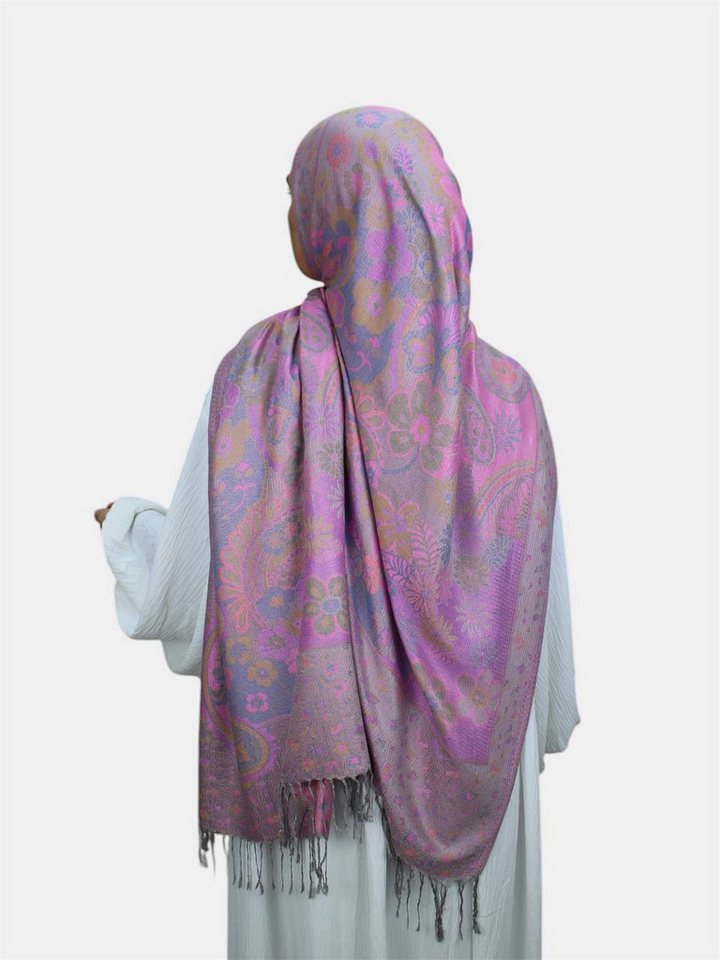 Aymasal Kopftuch Flower Pashmina Muster Hijab Kopftuch Schal Fransentuch Hidschab Islam, Hochwertige Viskose, Blumendesign von Aymasal