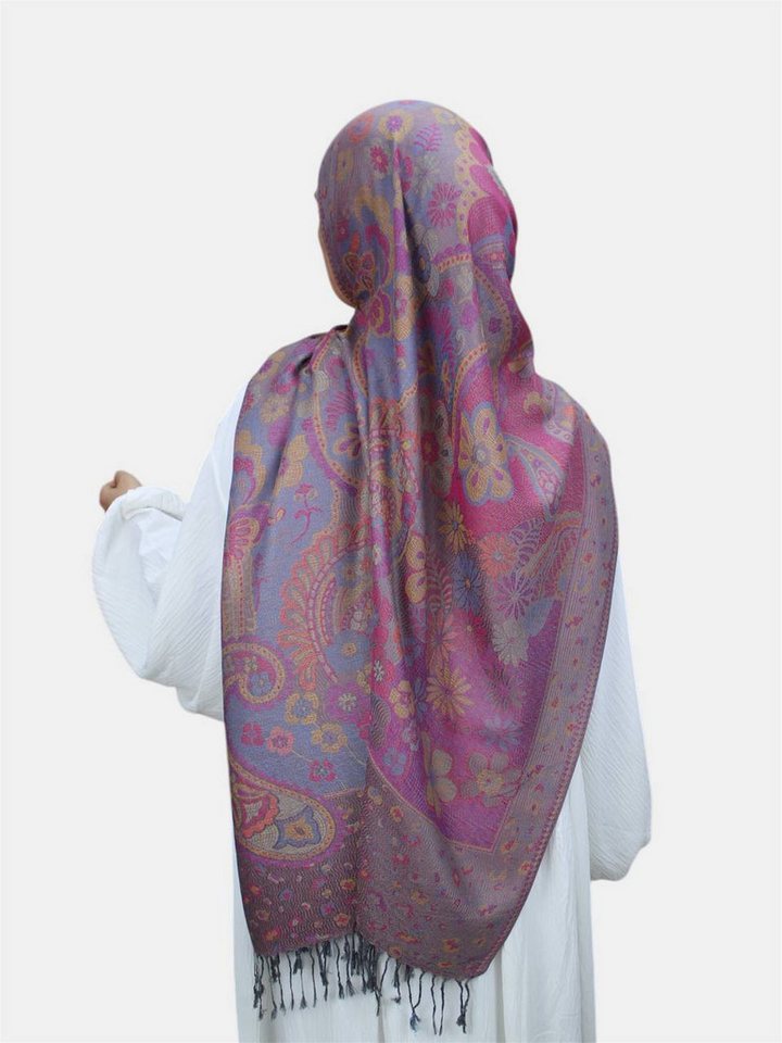 Aymasal Kopftuch Flower Pashmina Muster Hijab Kopftuch Schal Fransentuch Hidschab Islam, Hochwertige Viskose, Blumendesign von Aymasal