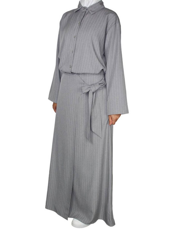 Aymasal Maxikleid 2 tlg. Liniertes Hemd & Rock Set EMIRA Abaya Alltagskleid daily Outfit von Aymasal