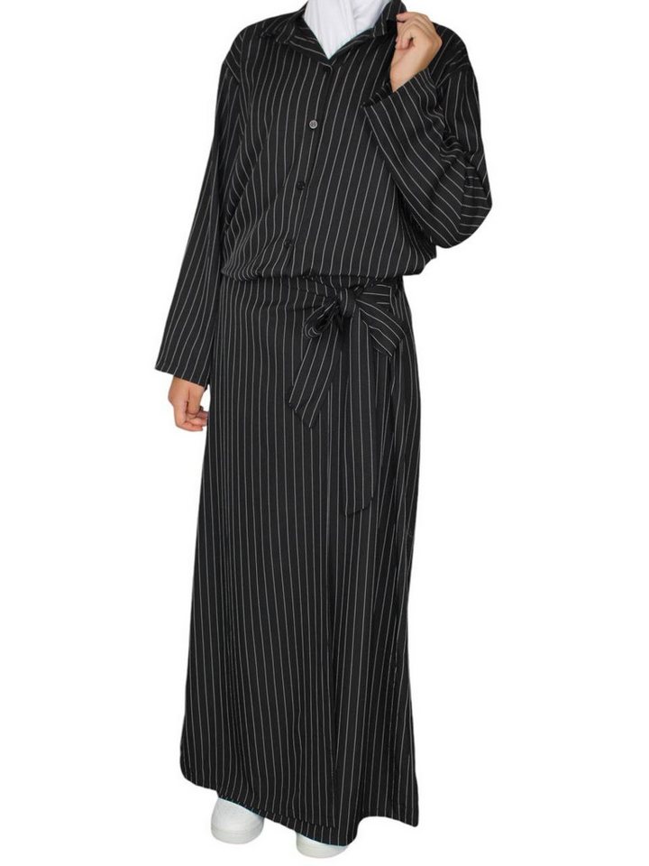 Aymasal Maxikleid 2 tlg. Liniertes Hemd & Rock Set EMIRA Abaya Alltagskleid daily Outfit von Aymasal