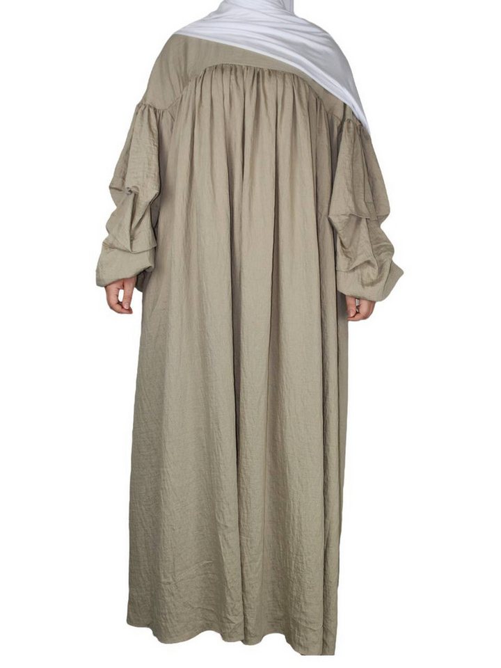 Aymasal Maxikleid Oversized Ballonärmel Leinenabaya mit Rüschenärmel Amira Abaya Kaftan von Aymasal