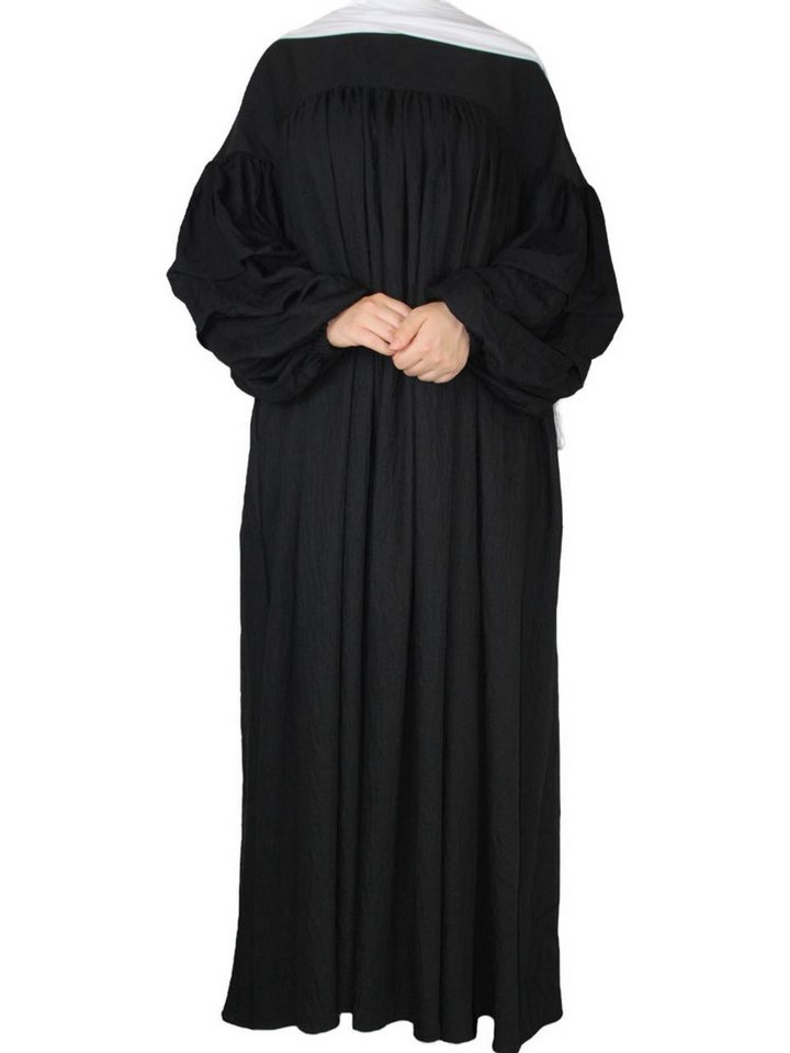 Aymasal Maxikleid Oversized Ballonärmel Leinenabaya mit Rüschenärmel Amira Abaya Kaftan von Aymasal