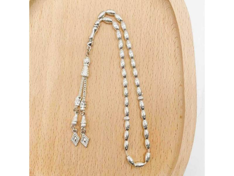 Aymasal Perlenkette 33 Perlen je 4x7mm Gebetskette Tesbih Tasbih Metall Kette nur 30 gramm, Sehr leicht, Reiskornform Perlen von Aymasal