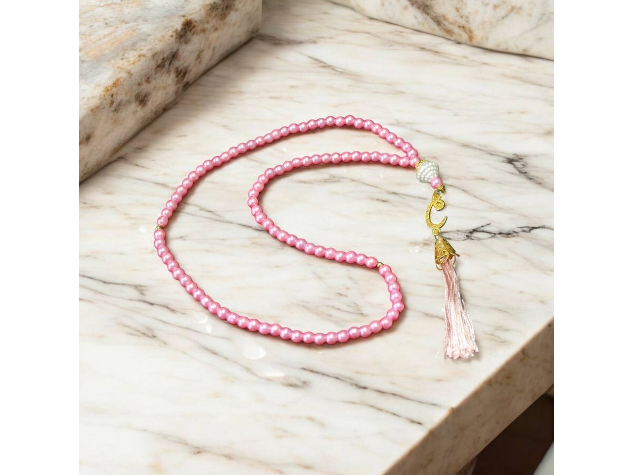 Aymasal Perlenkette 99 tlg. Gebetskette Tesbih Tasbih 99 Perlen Kettenanhänger Islam Gebet von Aymasal