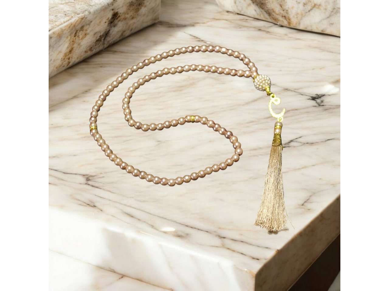 Aymasal Perlenkette 99 tlg. Gebetskette Tesbih Tasbih 99 Perlen Kettenanhänger Islam Gebet von Aymasal