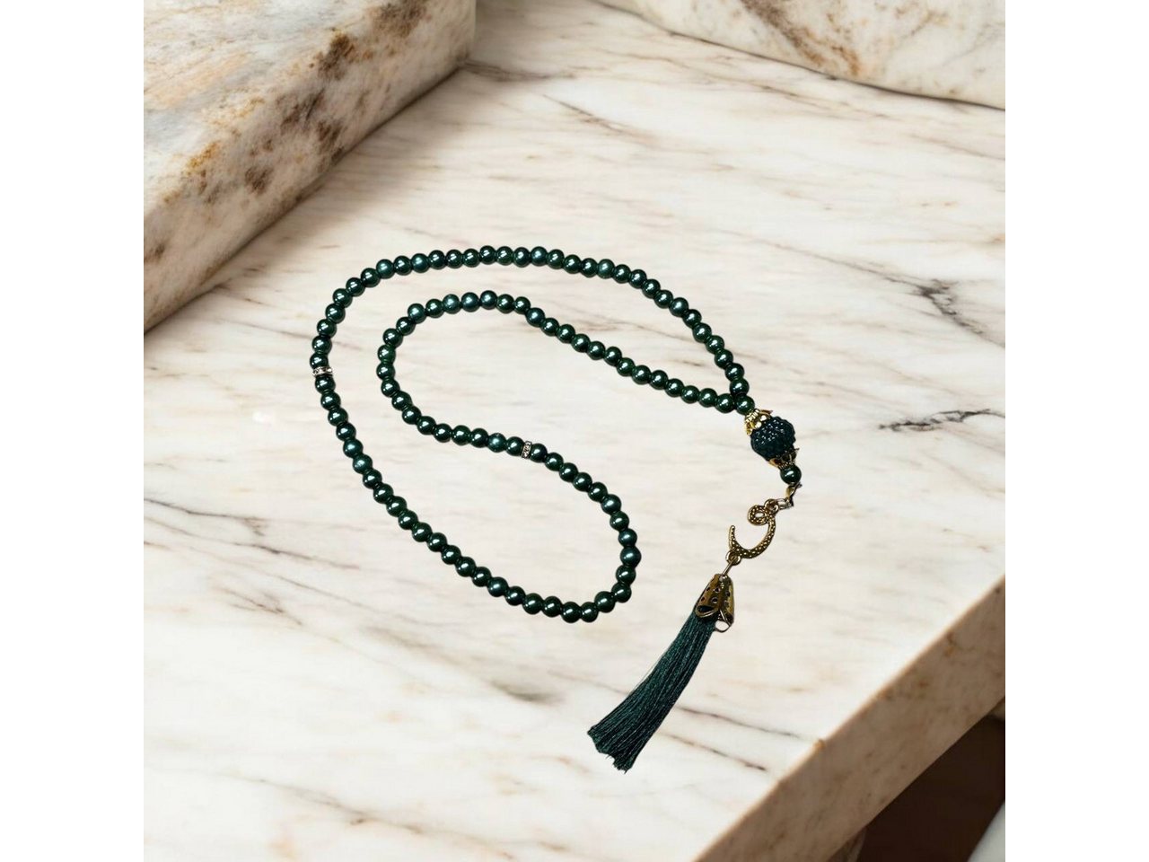 Aymasal Perlenkette 99 tlg. Gebetskette Tesbih Tasbih 99 Perlen Kettenanhänger Islam Gebet von Aymasal