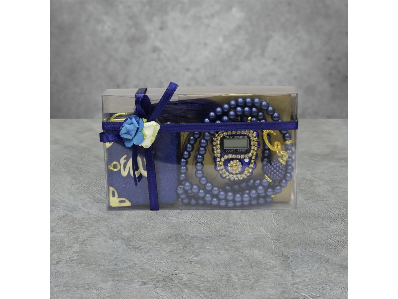 Aymasal Perlenketten-Set Islamische Geschenke 3tlg. 99 Perlenkette & Fingerzähler & Mini Koran, Dhikr Zähler mit Strasssteinen, schöne Geschenkverpackung von Aymasal