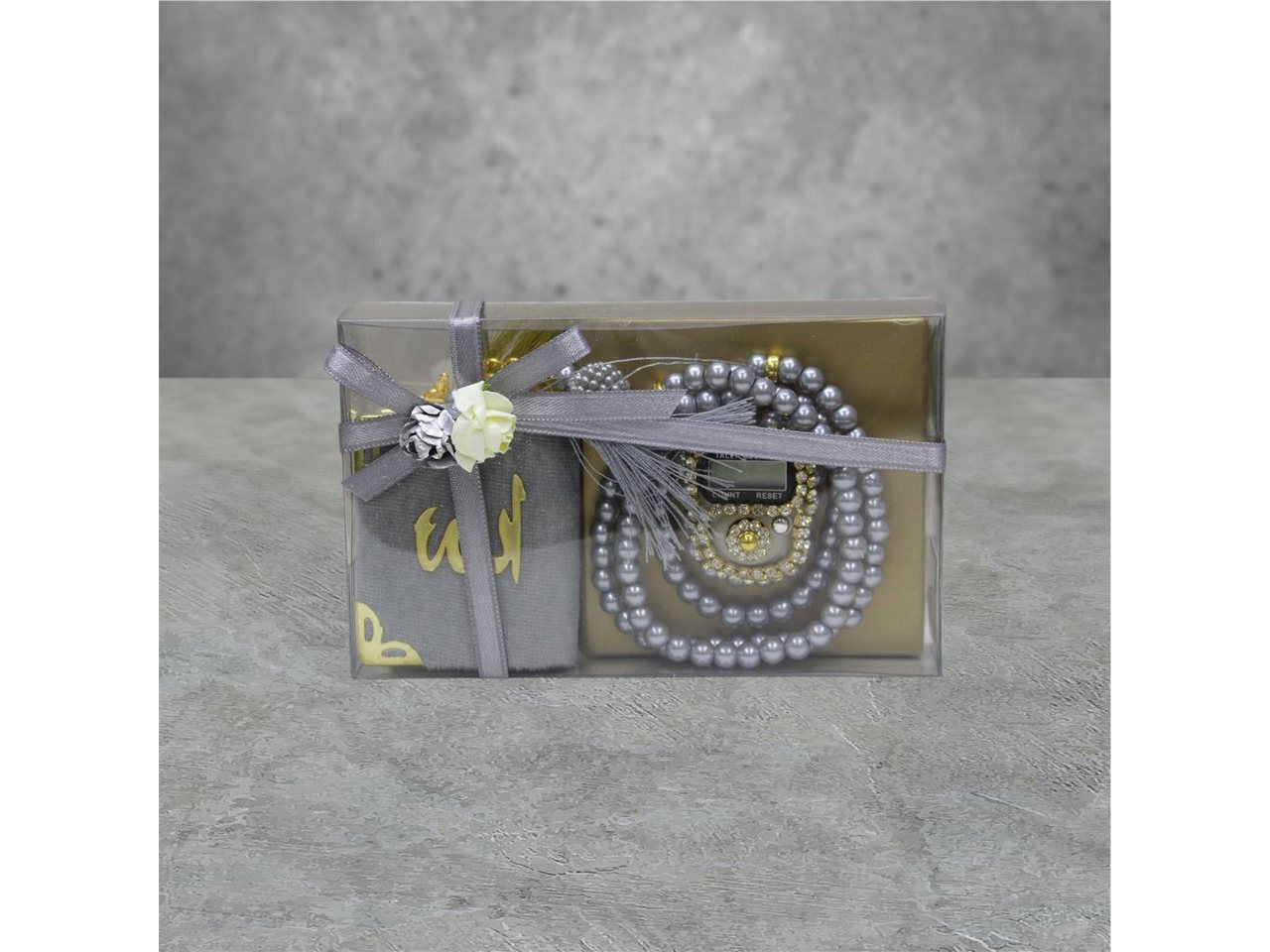 Aymasal Perlenketten-Set Islamische Geschenke 3tlg. 99 Perlenkette & Fingerzähler & Mini Koran, Dhikr Zähler mit Strasssteinen, schöne Geschenkverpackung von Aymasal