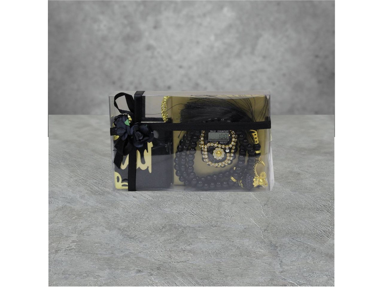 Aymasal Perlenketten-Set Islamische Geschenke 3tlg. 99 Perlenkette & Fingerzähler & Mini Koran, Dhikr Zähler mit Strasssteinen, schöne Geschenkverpackung von Aymasal